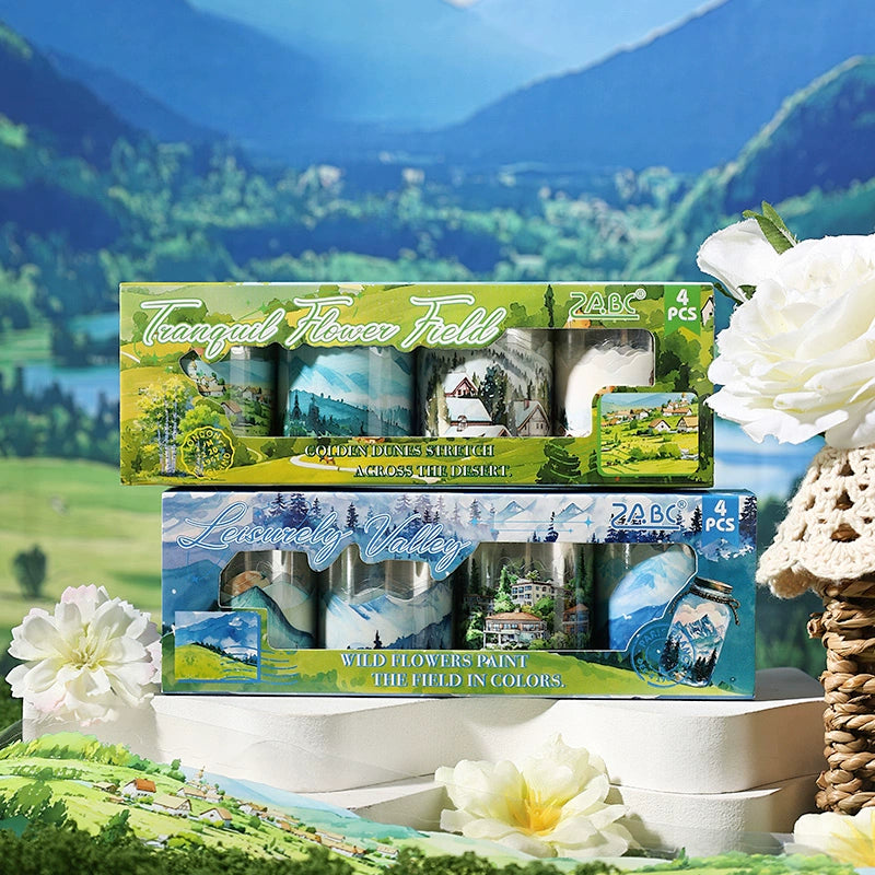 Nature Landscape Washi Tape Set - Vintage Botanical Scenery | PET Decorative Journal Border Tape Pack