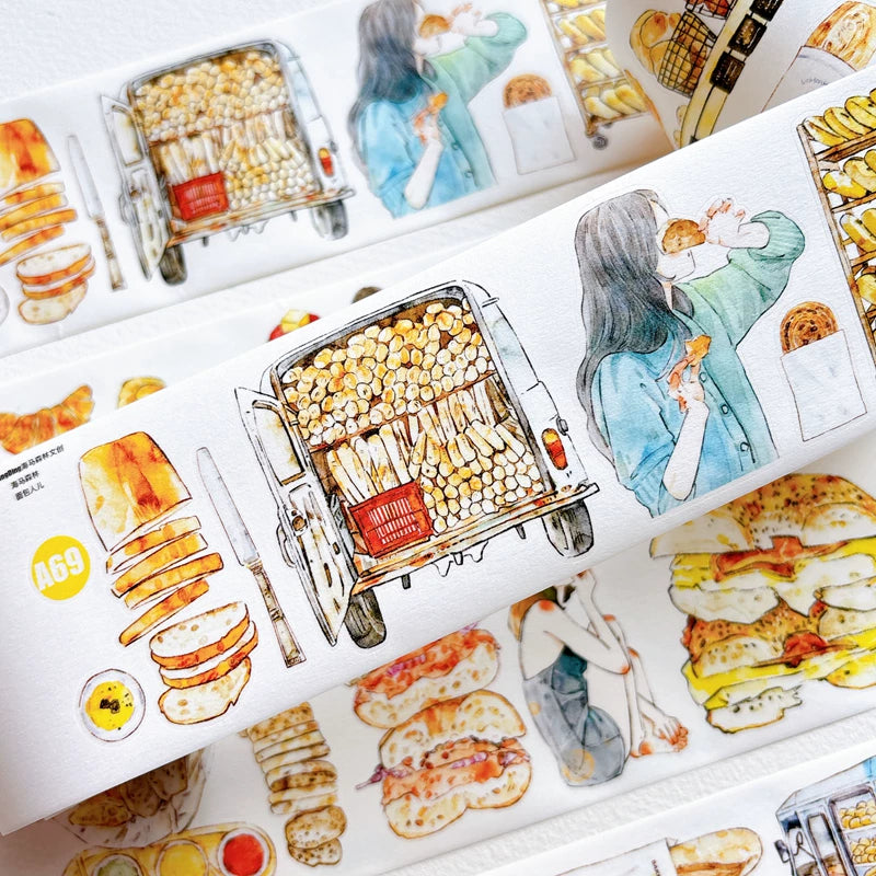 Tape roll and strips featuring bakery girls and bread