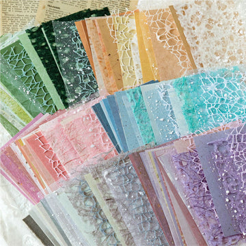 Mixed-texture pastel scrapbooking paper with romantic lace mesh overlay pattern