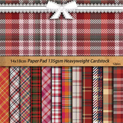Vintage Red Plaid European Background Paper - 12 Pieces Checkered Junk Journal Paper for Scrapbooking