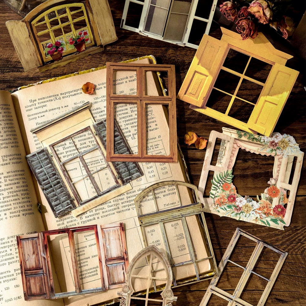 Window Dream 3D Hollow Stickers - Vintage Window Frame Journal Decorative Stickers