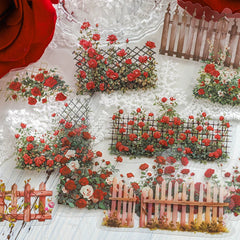 Flower Fence Garden Stickers - Spring Floral Hedge Scenery | Waterproof PET Journal Scene Building Pack