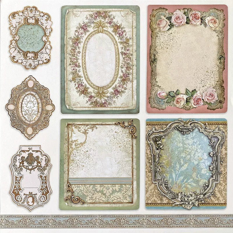 Vintage ornate frame stickers with floral borders and blank centers for journaling