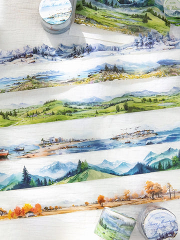Mountain Landscape Washi Tape - Scenic Forest Hills | PET Journal Scene Building Decoration Roll