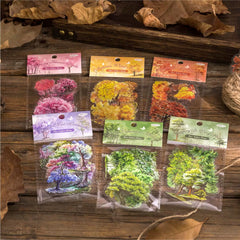 Vintage Forest Tree Stickers - Retro Botanical Woodland | Waterproof PET Journal Collage Pack