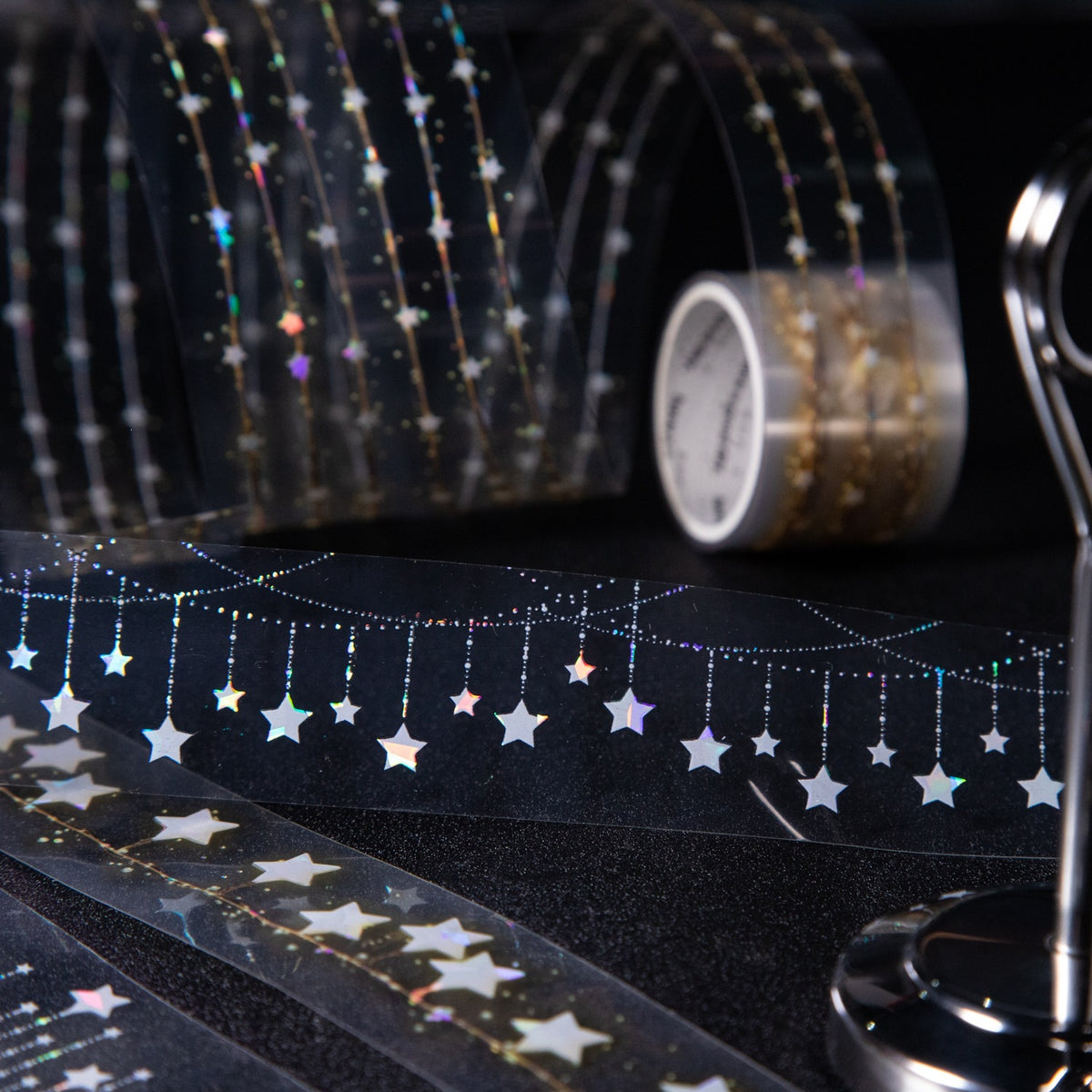 Iridescent star string tape wrapped in loops