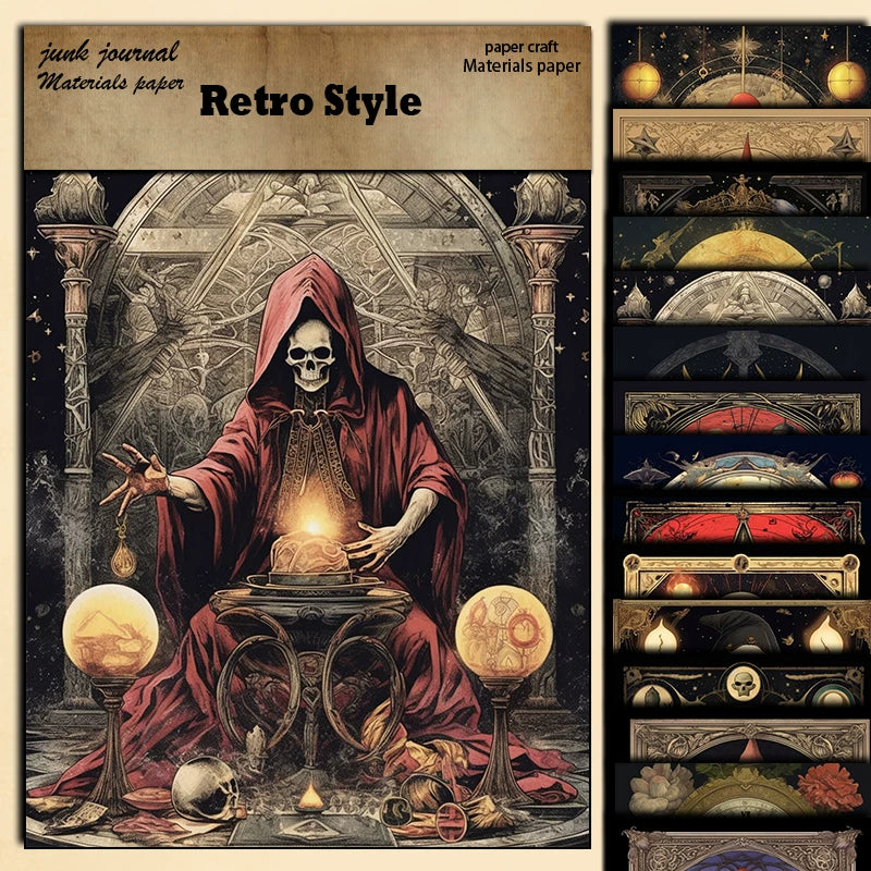 Vintage Dark Gothic Paper Pad - 16 Sheets Skulls Wizards Figures Scrapbook Decorative Paper