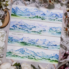 Scenic No.7 Landscaping Tape showcasing snowy mountains, lush meadows, vibrant flowers, and serene streams in detailed designs.
