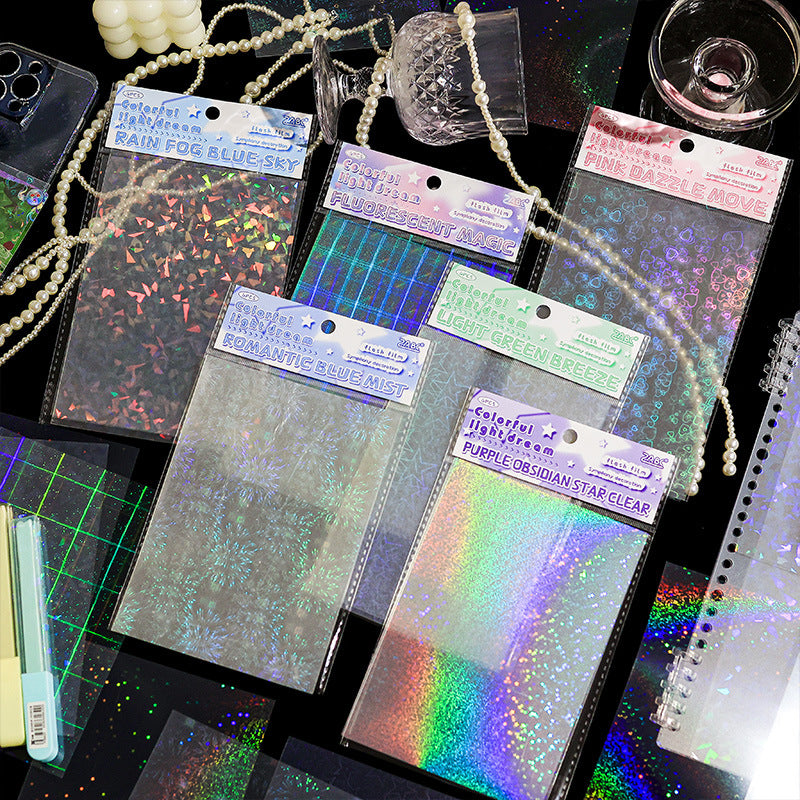 Holographic rainbow iridescent color-shifting film sticker pack