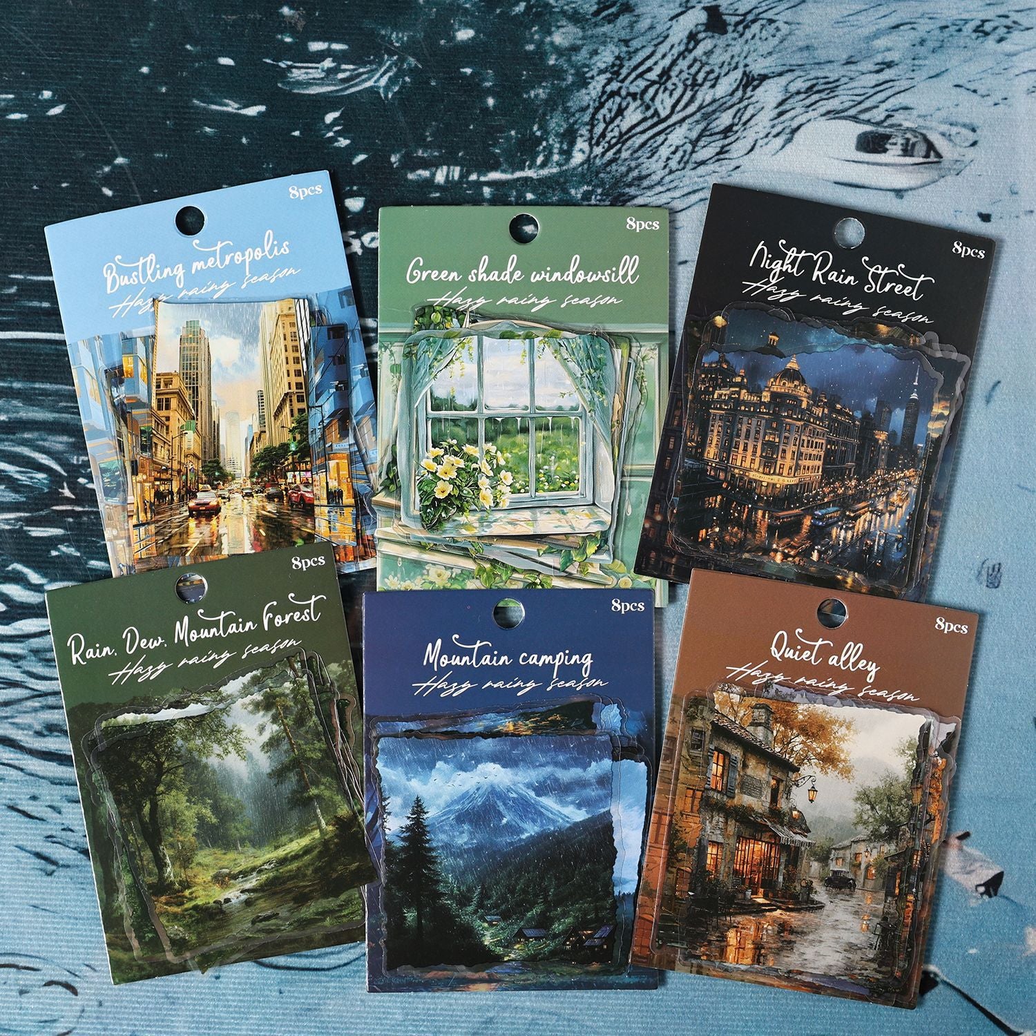 Misty Rain cityscape sticker pack with rainy streets, buildings, windows, and wet-weather scenes - image 3
