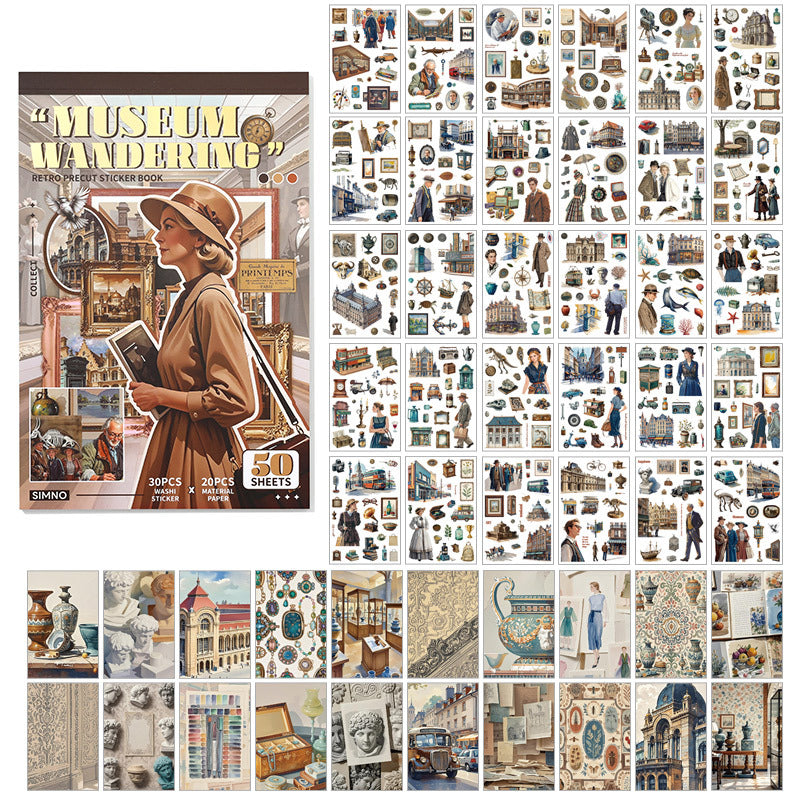 Slow Living vintage scrapbooking paper and sticker book with museum, cafe, weekly note, and cowboy collage themes - image 12