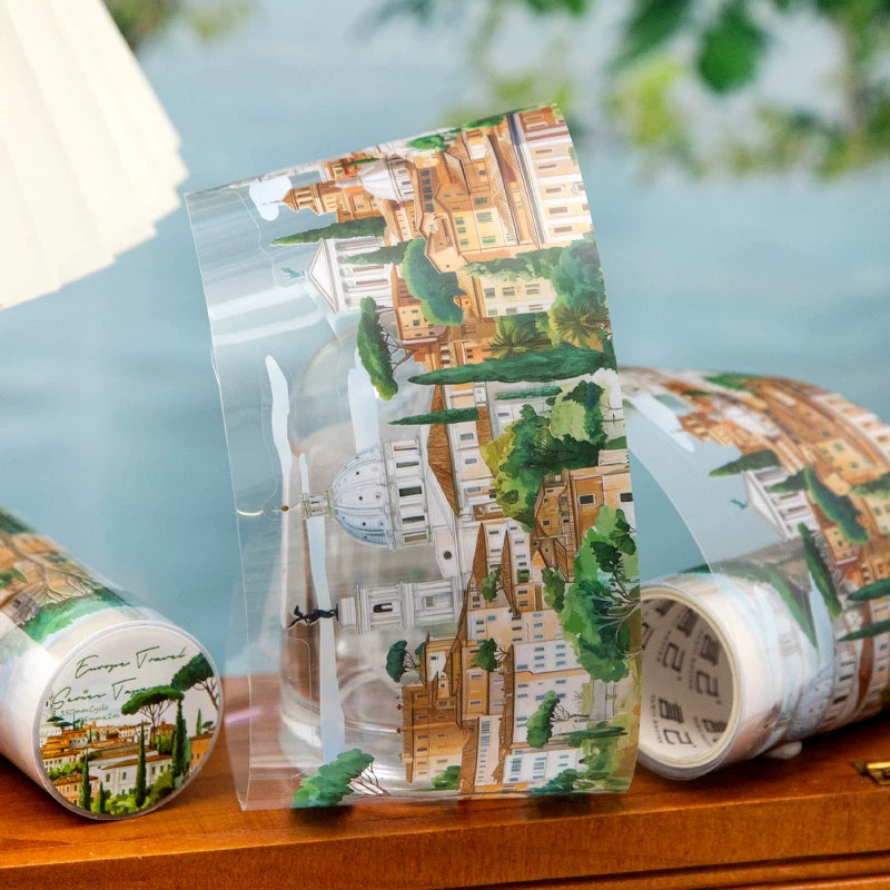 Europäisches Reise Washi Tape - Vintage Künstlerische PET-Rolle | Heilende Ästhetik Journal Collagen Dekoration