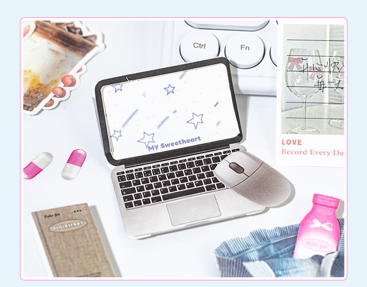 Fragments scrapbook kit with no-cut food pieces, daily notes, photo layouts, memory book cards, and handmade paper scenes