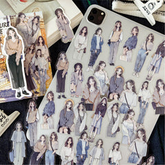 Today's Outfit PET Sticker Pack - Hand-Drawn Fashion Character Stickers for Journal & Scrapbooking