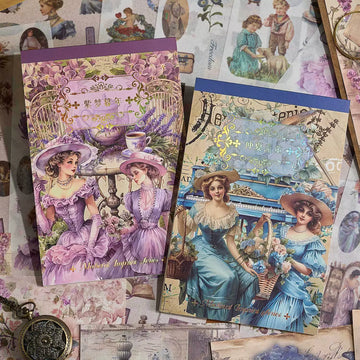 Vintage Imprint Series sticker book featuring European women, florals, butterflies, and nostalgic paper details