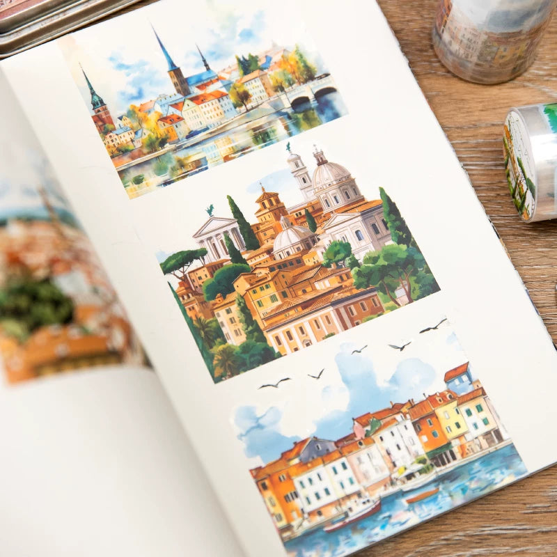 Europäisches Reise Washi Tape - Vintage Künstlerische PET-Rolle | Heilende Ästhetik Journal Collagen Dekoration