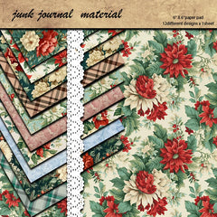 Vintage Botanical Floral Grid Paper Pad - 12 Sheets Scrapbook Background Paper for Junk Journal