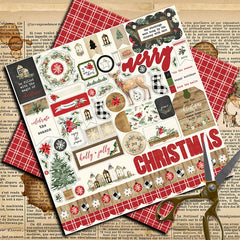 Vintage Christmas Plaid Junk Journal Paper - 12 Pieces European Holiday Background Stickers for Scrapbooking