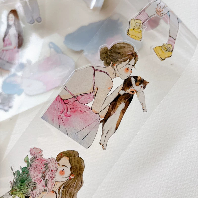 Die-cut blush pink girls tape pieces layered on white paper