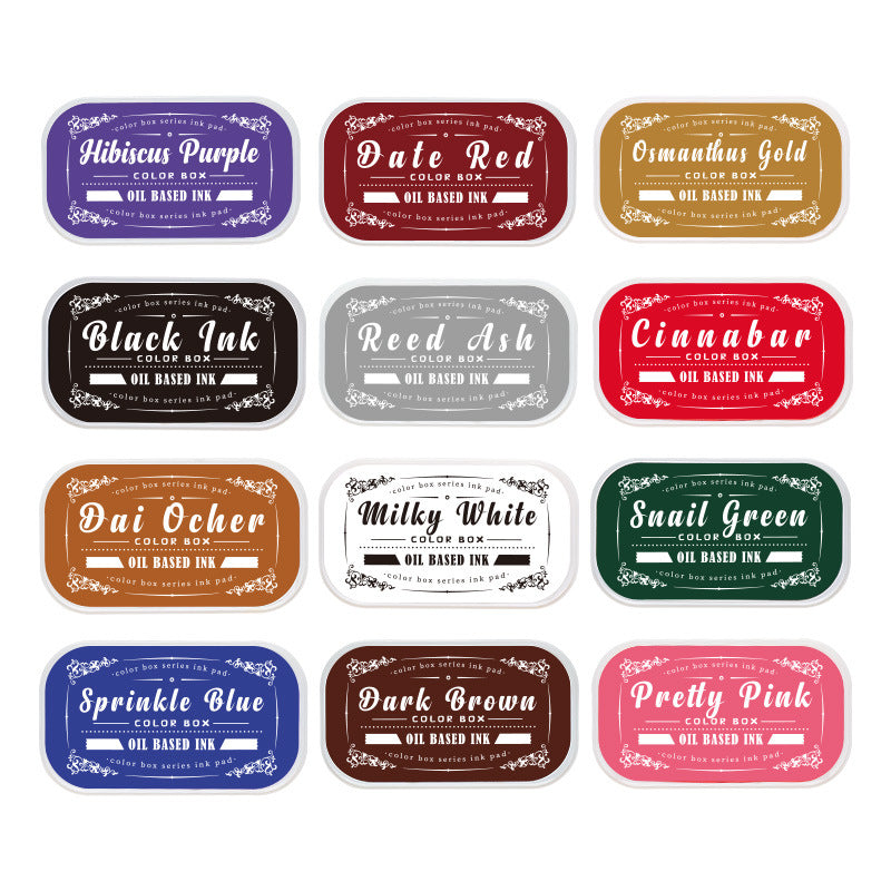 Vintage oil-based ink pad set with colorful retro label cases for rubber stamps, planners, tags, and paper crafts