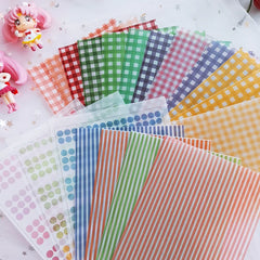 Morandi Grid Stripe Dot Vellum Paper - Vintage Junk Journal Background Stickers for Scrapbooking & Art Journaling