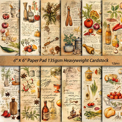 Vintage Food Paper Pad - 12 Sheets Retro Vegetables Fruits Scrapbook Decorative Paper