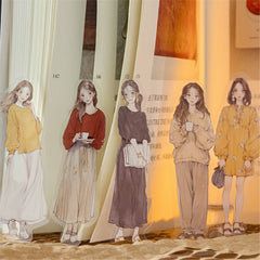 Today's Outfit PET Sticker Pack - Hand-Drawn Fashion Character Stickers for Journal & Scrapbooking