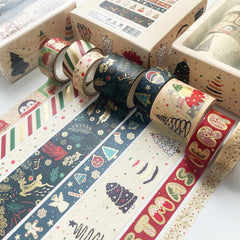 Christmas Gold Foil Washi Tape Set - 8 Rolls Decorative Tape for Journaling & Scrapbooking