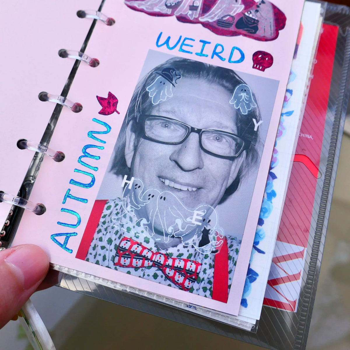 Journal page decorated with little ghost tape over a photo