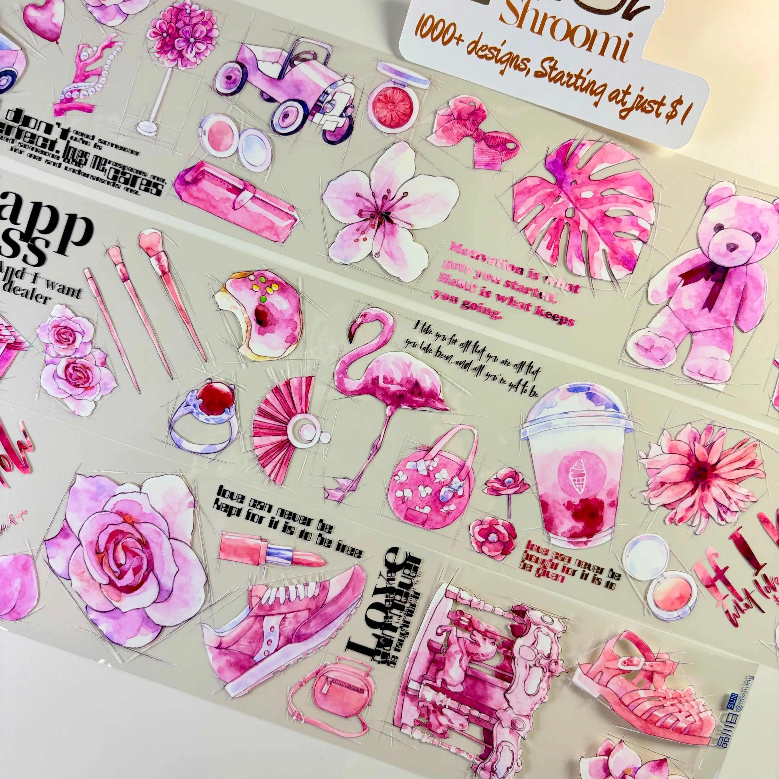 Pink Diary PET Tape Pink Diary PET Tape – Dreamy Flamingo & Pastel Art for Journals