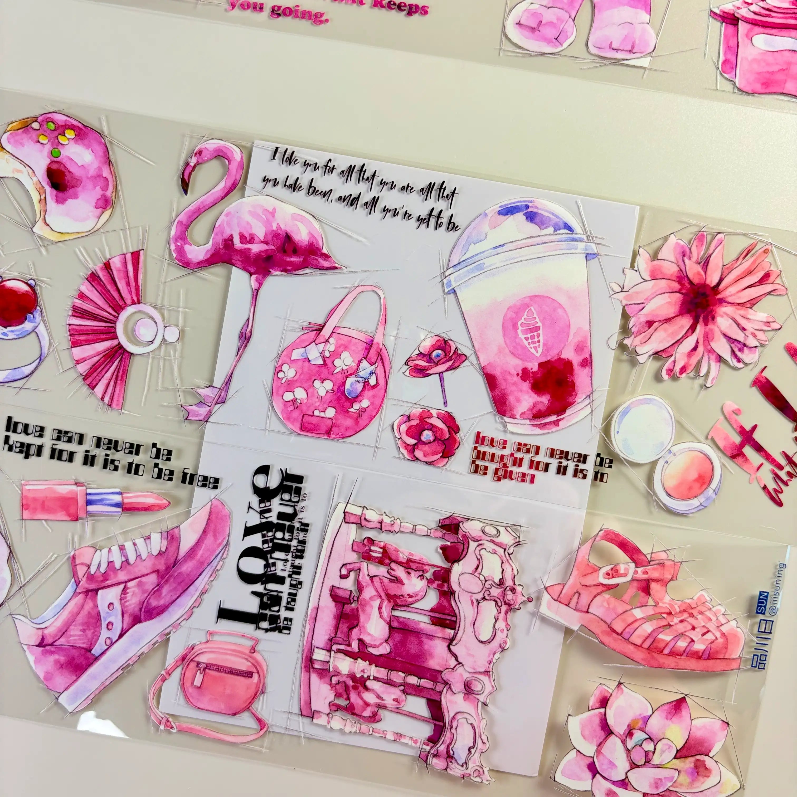 Pink Diary PET Tape Pink Diary PET Tape – Dreamy Flamingo & Pastel Art for Journals