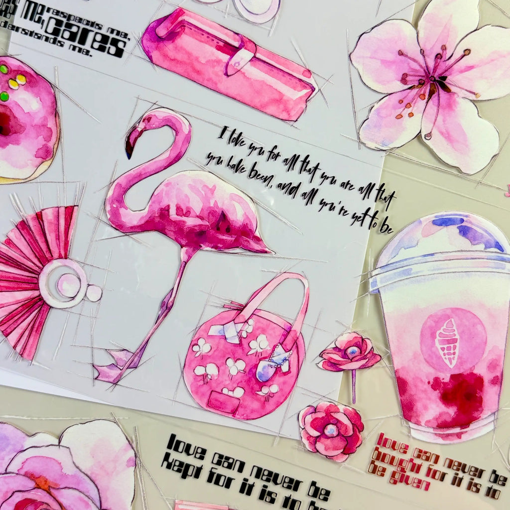 Pink Diary PET Tape Pink Diary PET Tape – Dreamy Flamingo & Pastel Art for Journals