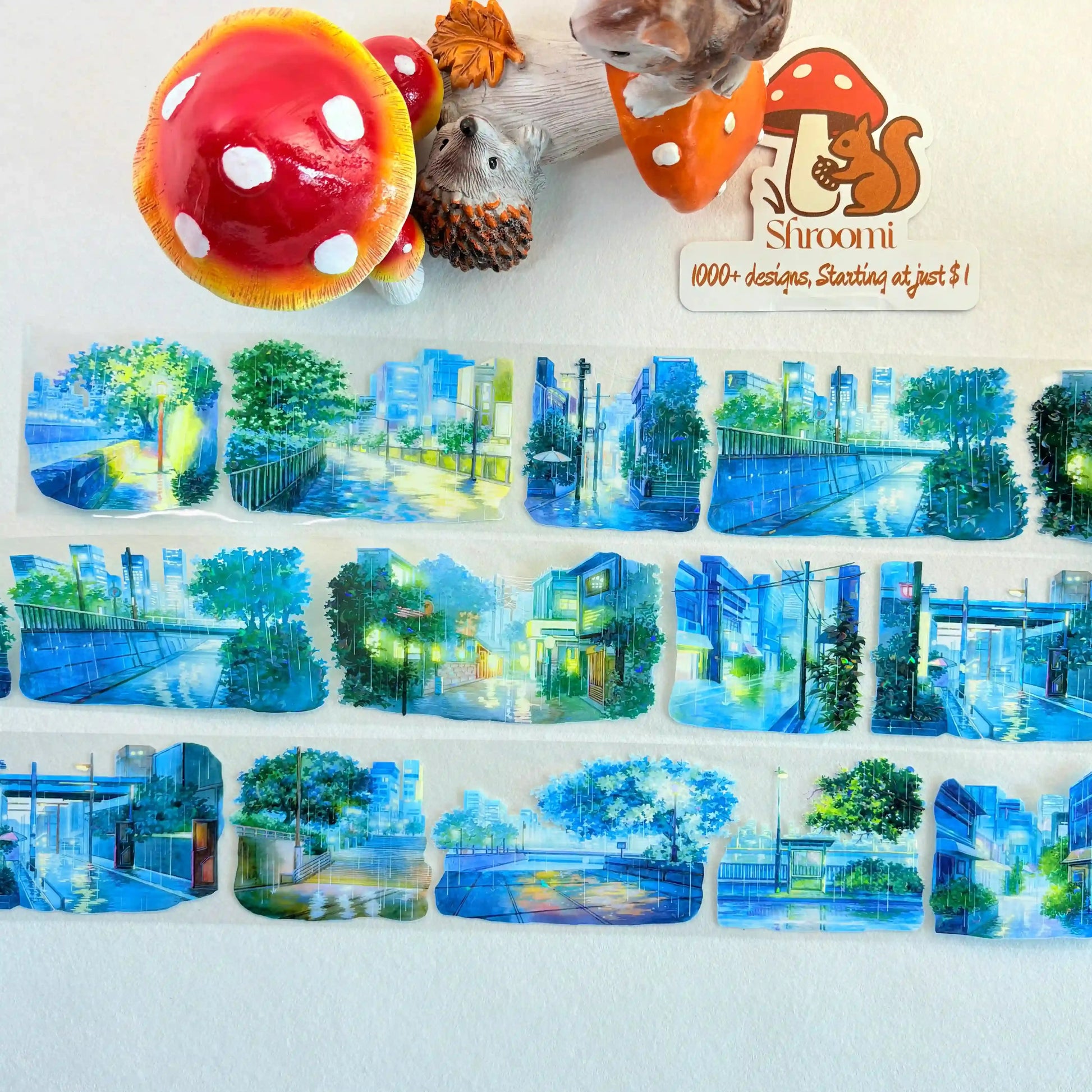 Quiet Rainy Night PET Tape Quiet Rainy Night Shell Gloss Tape | Moody Cityscape Scenery