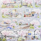 Delicate cherry blossom streets shimmer with a shell-like glow on this Sakura Street Shell Shine PET Tape, evoking springtime serenity.