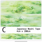 Japanese Washi Tape with green landscape design, featuring grass and flowers.