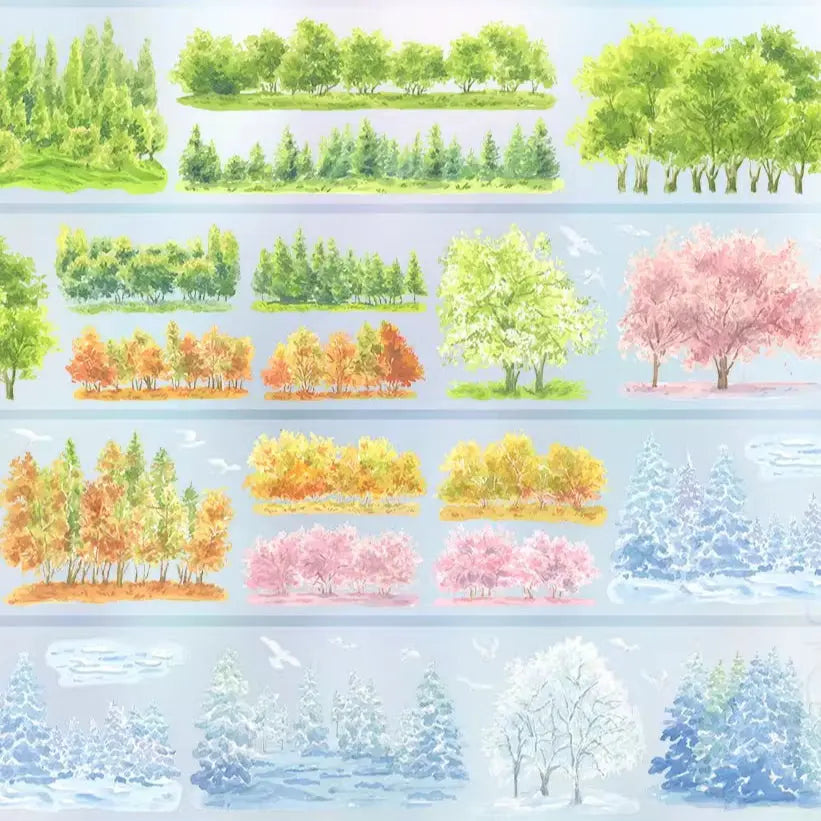Seasons of the Forest PET Tape Seasons of the Forest Washi Tape – Four Seasons Tree Decorative Tape for Journaling & Scrapbooking