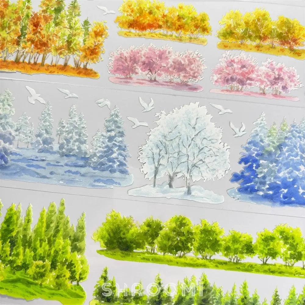 Seasons of the Forest PET Tape Seasons of the Forest Washi Tape – Four Seasons Tree Decorative Tape for Journaling & Scrapbooking