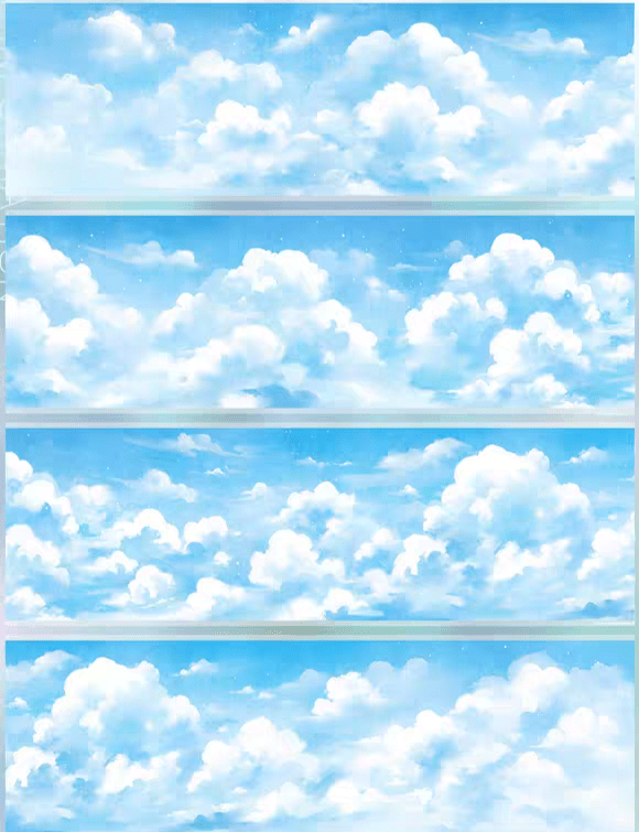 Repeating pattern of a blue sky with white clouds with PET Tape