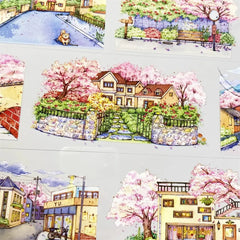 Spring Blossom Street View PET Tape Spring Blossom Street View PET Tape | Sakura Scenery Sticker