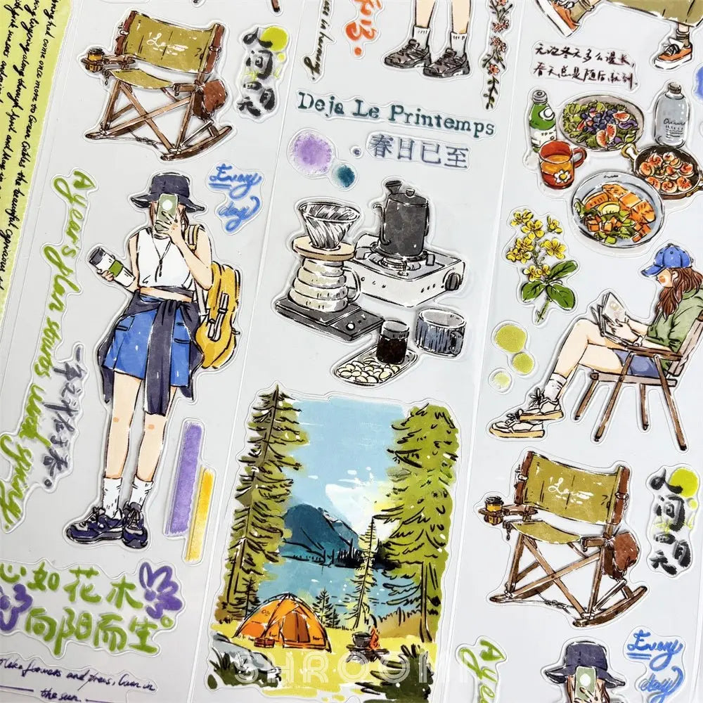 Spring Outdoors Character PET Tape 4 Styles Spring Outdoors Pre-cut Character PET Tape | Camping Stickers