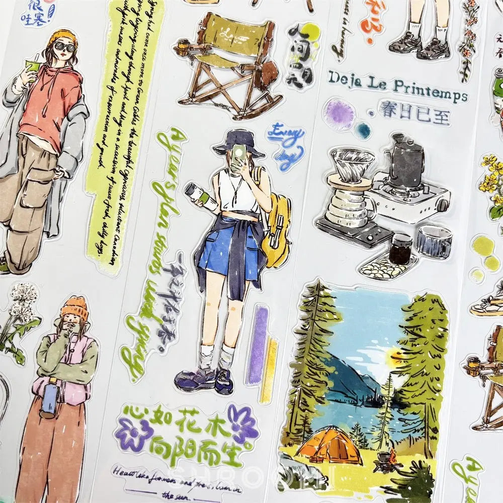 Spring Outdoors Character PET Tape 4 Styles Spring Outdoors Pre-cut Character PET Tape | Camping Stickers