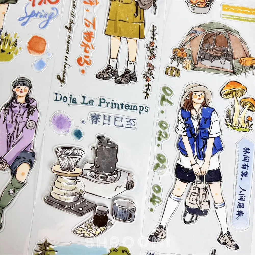 Spring Outdoors Character PET Tape 4 Styles Spring Outdoors Pre-cut Character PET Tape | Camping Stickers