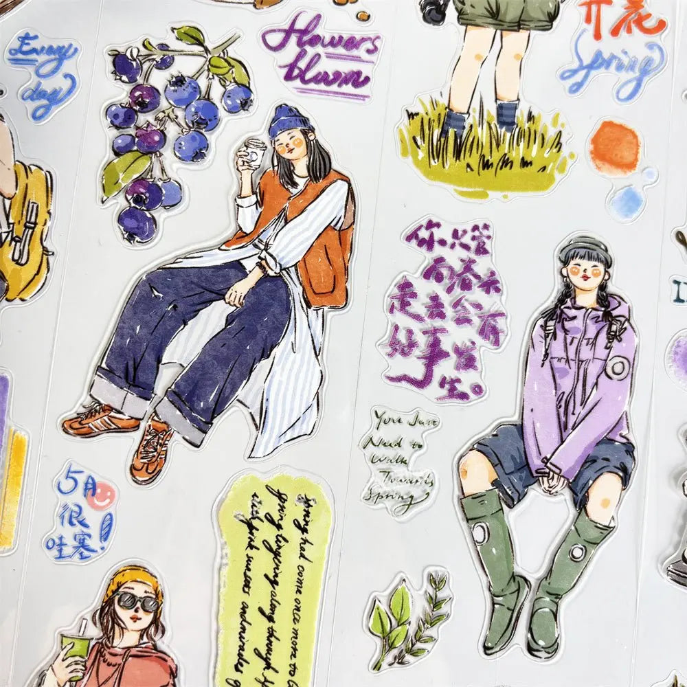 Spring Outdoors Character PET Tape 4 Styles Spring Outdoors Pre-cut Character PET Tape | Camping Stickers