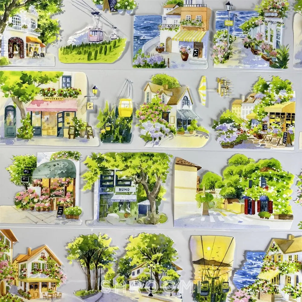 Summer Town Street View PET Tape Summer Town Street View PET Tape | European Scenery Sticker