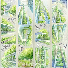 Sunlit Railway PET Tape Sunlit Railway Washi Tape – Train Track Decorative Tape with Green & Light Effects
