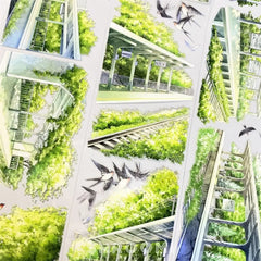 Sunlit Railway PET Tape Sunlit Railway Washi Tape – Train Track Decorative Tape with Green & Light Effects