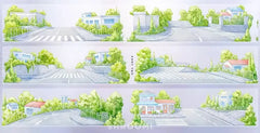 Sunny Street Shadows PET Tape Sunny Street Shadows Washi Tape – City Decorative Tape with Sunshine & Trees
