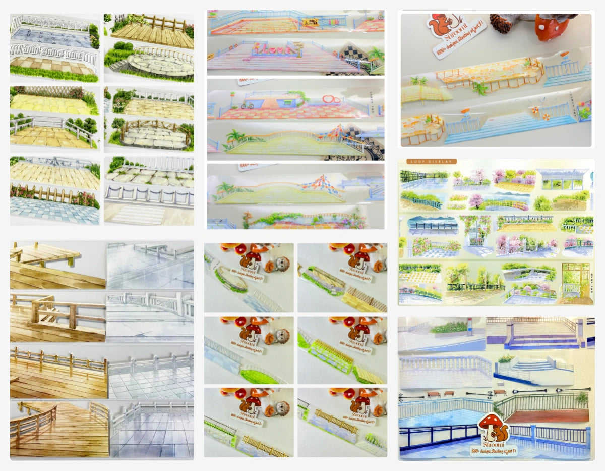 Collage of various terrace items with scenic designs