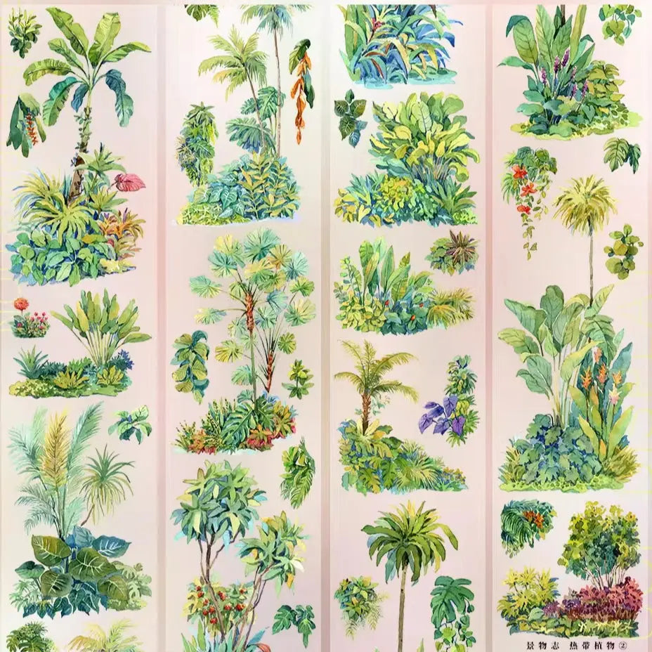 Tropical Plants PET Tape Tropical Plants Washi Tape – Botanical Decorative Tape with Exotic Greenery