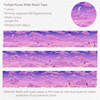 Twilight Kumo wide washi tape with purple pink twilight sky, clouds, and birds